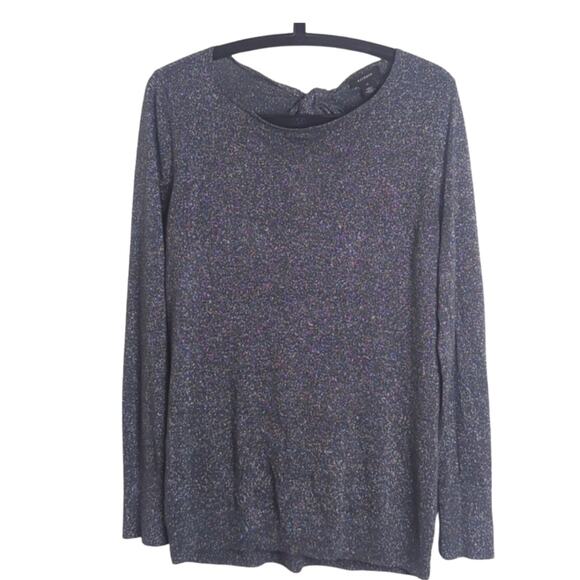 Shimmering Silver Crisscross Tie Back Evening Blouse Metallic  Womens 1X - Picture 1 of 12